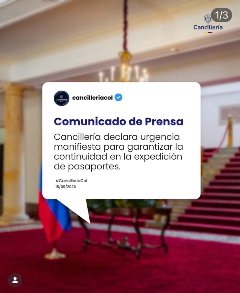 Comunicado de prensa de la Cancillería: declara urgencia manifiesta para garantizar la continuidad en la expedición de pasaportes