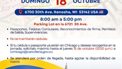 Afiche del Consulado Móvil en Kenosha, Wisconsin, el 18 de octubre de 2026