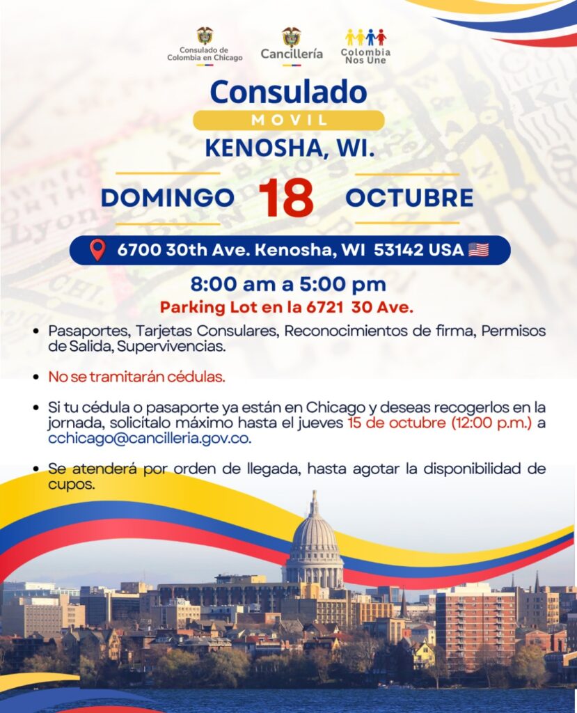 Afiche del Consulado Móvil en Kenosha, Wisconsin, el 18 de octubre de 2026