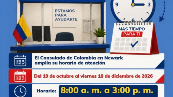 Anuncio del horario ampliado de atención del Consulado de Colombia en Newark