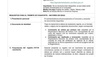 Afiche del Consulado General de Colombia en Boston sobre la jornada especial en Boston del 21 de octubre de 2026: entrega de documentos y trámite de pasaportes
