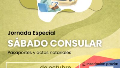 Afiche del Sábado Consular en Houston del 24 de octubre de 2026, de 9:00 a.m. a 1:00 p.m., para pasaportes y actos notariales con inscripción previa