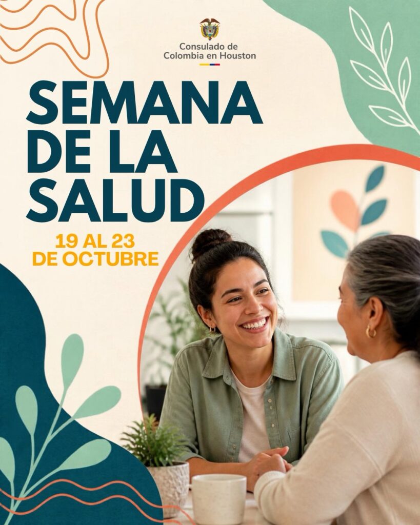 Afiche de la Semana de la Salud 2026 del Consulado de Colombia en Houston, del 19 al 23 de octubre